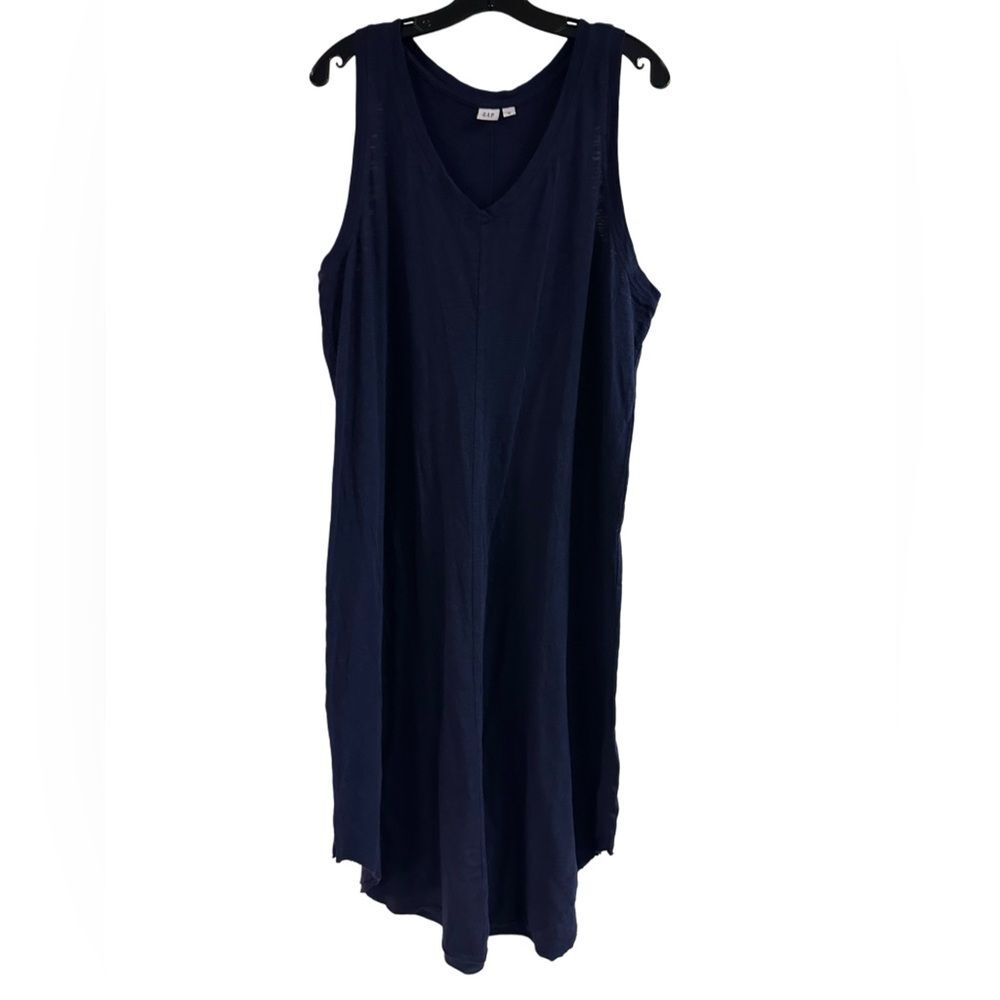 Gap Blue Raw Hem Midi V Neck Tank Dress Size XL